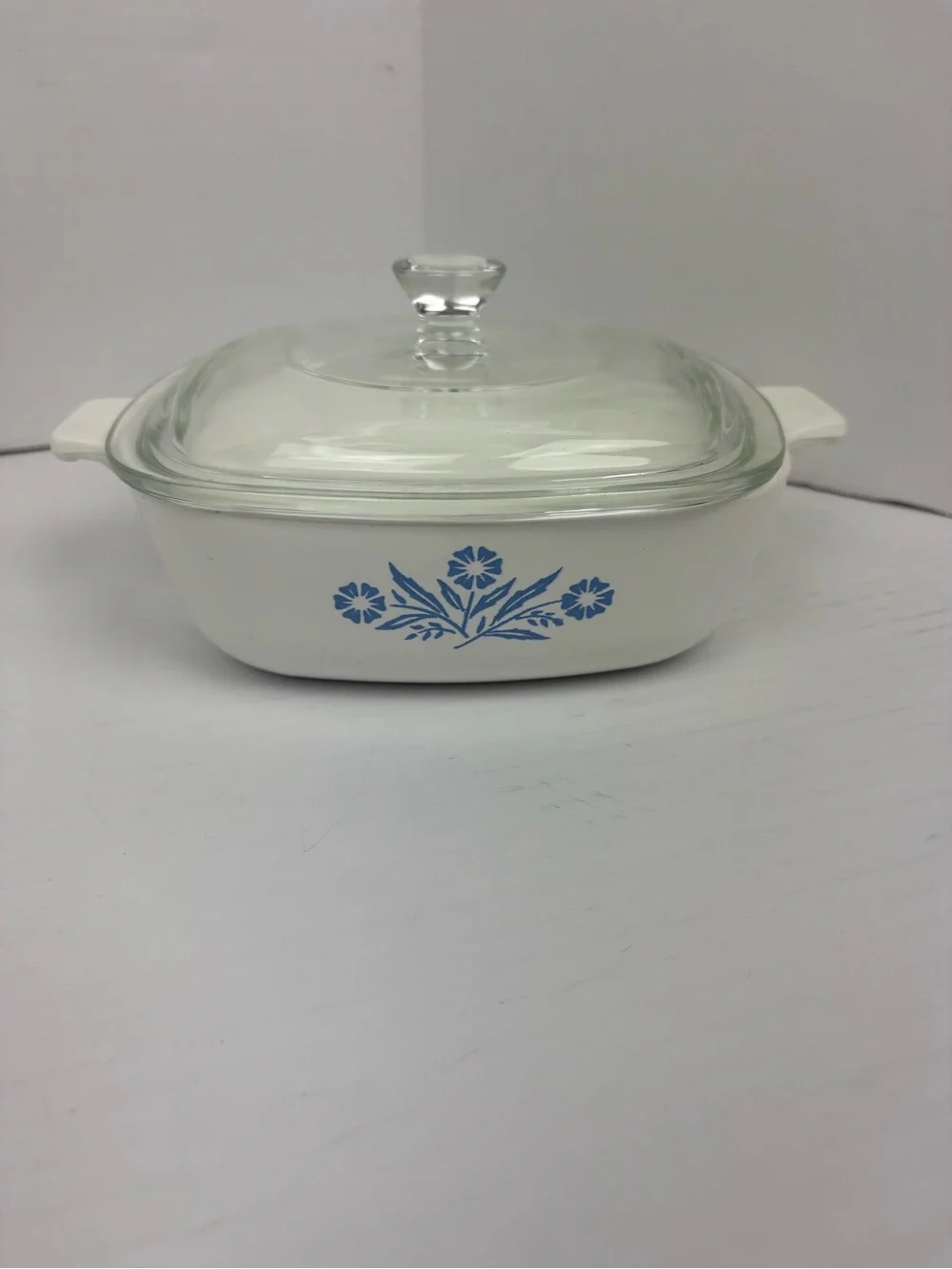 Vintage CorningWare Blue Cornflower Baking Dish 1 Qt White Square with Lid P-1-B